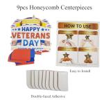 LOONELO Veterans Day Honeycomb Centerpieces, 9 PCS 3D Happy Verterans Day Table Toppers, Patriotic Red White Blue Table Decorations for Thank You Veterans, American National Holiday Home Party