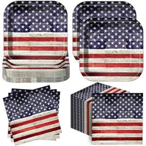 Funnymoom 100 Pcs Retro Patriotic Independence Day Party Supplies Stars and Stripes 7 Inches Disposable Paper Plates and 13 Inches Napkins for 4th of July American Memorial Day Decorations, Serves 50