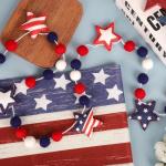 Labor Day Garland with Felt Balls Stars 8.2 FT,Veterans Day Red White and Blue Beaded Decoration, Rustic Patriotic Decor for Shelf Display, Fireplace, Wall (Star)