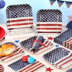 Funnymoom 100 Pcs Retro Patriotic Independence Day Party Supplies Stars and Stripes 7 Inches Disposable Paper Plates and 13 Inches Napkins for 4th of July American Memorial Day Decorations, Serves 50