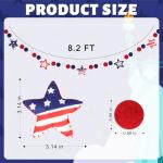 Labor Day Garland with Felt Balls Stars 8.2 FT,Veterans Day Red White and Blue Beaded Decoration, Rustic Patriotic Decor for Shelf Display, Fireplace, Wall (Star)