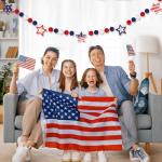 Labor Day Garland with Felt Balls Stars 8.2 FT,Veterans Day Red White and Blue Beaded Decoration, Rustic Patriotic Decor for Shelf Display, Fireplace, Wall (Star)