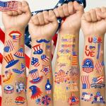 4th of July Tattoos Decorations - 177Pcs Fourth of July Tattoo Temporary for Kids, USA American Flag Patriotic Stickers, Red White and Blue Independence/Memorial/Labor Day Accessories Party Supplies