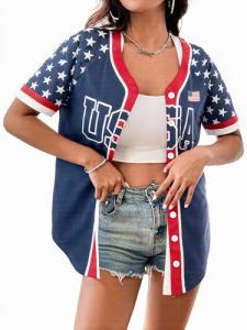 JINTING USA Jerseys for Women - 4th of July Womens Button Down Baseball Shirts American Flag and Star Patriotic Shirt
