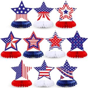 Spiareal 10 Pcs Veterans Day Honeycomb Centerpieces 3D Patriotic Centerpiece Memorial Day Red White Blue American Flag Star Table Decor for Home Office Party Decor Supplies Indoor 4th of July