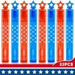 VKTEN 32Pcs 4th of July Mini Bubble Wands Patriotic Red White Blue Bubbles for Kids, Independence Day Party Favors Patriotic Decorations