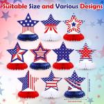 Spiareal 10 Pcs Veterans Day Honeycomb Centerpieces 3D Patriotic Centerpiece Memorial Day Red White Blue American Flag Star Table Decor for Home Office Party Decor Supplies Indoor 4th of July