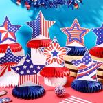 Spiareal 10 Pcs Veterans Day Honeycomb Centerpieces 3D Patriotic Centerpiece Memorial Day Red White Blue American Flag Star Table Decor for Home Office Party Decor Supplies Indoor 4th of July