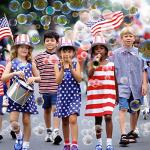 VKTEN 32Pcs 4th of July Mini Bubble Wands Patriotic Red White Blue Bubbles for Kids, Independence Day Party Favors Patriotic Decorations