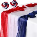 RunNico 2 PCS 4th of July Cheese Cloth Table Runner- 120 x 38 Inch Rustic Red White and Blue Gauze Table Cloth- Patriotic Memorial Day Cheesecloth Table Runners for Independence Day Dining Table Decor