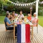 RunNico 2 PCS 4th of July Cheese Cloth Table Runner- 120 x 38 Inch Rustic Red White and Blue Gauze Table Cloth- Patriotic Memorial Day Cheesecloth Table Runners for Independence Day Dining Table Decor