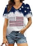 V-Neck American Flag Shirts Women Patriotic Shirt 4th of July Tee Tops Short Sleeve Summer USA T-Shirt (US, Alpha, X-Large, Regular, Regular, Navy-Blue)