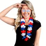 YosiMing Patriotic Red White and Blue Flower Leis and Star Sunglasses for 4th of July,Flower Necklace Party Decorations 12PCS