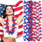 YosiMing Patriotic Red White and Blue Flower Leis and Star Sunglasses for 4th of July,Flower Necklace Party Decorations 12PCS