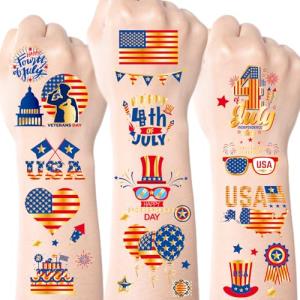 JCFIRE 4th of July Decorations, 100 PCS Temporary Tattoos for Kids Adults, Patriotic Decorations, Fourth of July Accessories, Red White And Blue Party Supplies for Independence Day