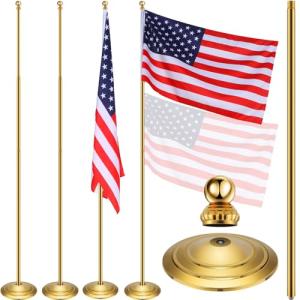 Threan 2 Sets Indoor Telescoping Flag Pole with Base Gold Ball Top Stainless Steel Telescoping Flagpole for Office(Flag Not Included)(6.56 Ft)