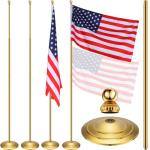 Threan 2 Sets Indoor Telescoping Flag Pole with Base Gold Ball Top Stainless Steel Telescoping Flagpole for Office(Flag Not Included)(6.56 Ft)