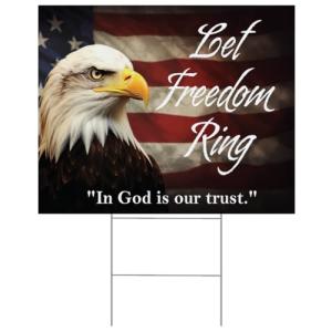 "Let Freedom Ring 18"x14" Yard Sign with 15" H-Stake - Patriotic American Inspirational All-Weather Corrugated Plastic, Double-Sided Design Lawn Ornament Décor