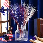Giegxin 32 Pack Labor Day Tables Centerpieces Red White Blue Patriotic Berry Stem Picks for Vase, 17 Inches Artificial Floral Picks for 4th of July Memorial Day Decoration, Glittery Branches Ornament