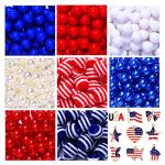 209PCS 4th of July Patriotic Beads Charms for Jewelry Making Enamel American Flag Star Charms Red Blue Acrylic Pearl Beads for DIY Independence Day Necklace Bracelets (Flag Color (209PCS))