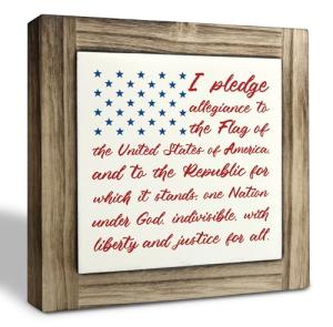 Patriotic Wood Plaque Sign, I Pledge Allegiance to the Flag of United States of America, Box Wood Plaques Desk Décor, American Flag Wooden Sign, 4th of July Woods Decoration, Independence Day Decor