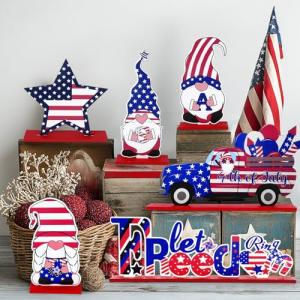 APUDWN 6 PCS Patriotic Table Decor Patriot Day Table Decorations Wooden Rustic American Decor Gnom Veterans Day Signs for Labor Day National Aviation Day Farmhouse Home Table Topper Decoration ﻿