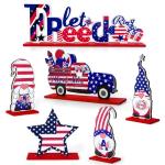 APUDWN 6 PCS Patriotic Table Decor Patriot Day Table Decorations Wooden Rustic American Decor Gnom Veterans Day Signs for Labor Day National Aviation Day Farmhouse Home Table Topper Decoration ﻿