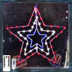 4th of July Patriotic Decorations, Red White and Blue Memorial Day Decor Star Lights, Timer 14.2In Iron Frame 70Led Fairy Star Lights, 8 Mode with Remote Window Wall Silhouette for Home