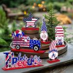 APUDWN 6 PCS Patriotic Table Decor Patriot Day Table Decorations Wooden Rustic American Decor Gnom Veterans Day Signs for Labor Day National Aviation Day Farmhouse Home Table Topper Decoration ﻿
