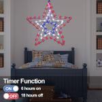 4th of July Patriotic Decorations, Red White and Blue Memorial Day Decor Star Lights, Timer 14.2In Iron Frame 70Led Fairy Star Lights, 8 Mode with Remote Window Wall Silhouette for Home