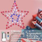 4th of July Patriotic Decorations, Red White and Blue Memorial Day Decor Star Lights, Timer 14.2In Iron Frame 70Led Fairy Star Lights, 8 Mode with Remote Window Wall Silhouette for Home