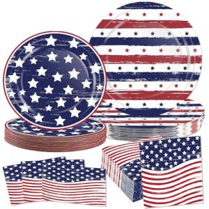 OuMuaMua 75 Pcs American Flag Patriotic Party Plates and Napkins, 4th of July Disposable Tableware Paper Set for Veterans, Election, July 4th Independence Day Party Supplies Decorations, Serves 25