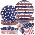 OuMuaMua 75 Pcs American Flag Patriotic Party Plates and Napkins, 4th of July Disposable Tableware Paper Set for Veterans, Election, July 4th Independence Day Party Supplies Decorations, Serves 25
