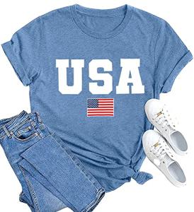 MAIHUN American Flag Shirts for Women 4th of July T-Shirt USA Print Patriotic Shirt Stars and Stripes Tees