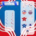 YQUQWN 48 PCS 4th of July Hangings Swirl Decorations, Independence Day Patriotic Party Supplies, No DIY Ceiling Streamers Decor for Holiday Birthday Wedding Veteran Day Tree Red White Blue Decorations