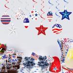 YQUQWN 48 PCS 4th of July Hangings Swirl Decorations, Independence Day Patriotic Party Supplies, No DIY Ceiling Streamers Decor for Holiday Birthday Wedding Veteran Day Tree Red White Blue Decorations