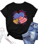 VVNTY American Flag Heart Shirt Women Patriotic T-Shirt 4th of July Graphic Tees Shirts USA Flag Star Stripe Tops
