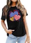 VVNTY American Flag Heart Shirt Women Patriotic T-Shirt 4th of July Graphic Tees Shirts USA Flag Star Stripe Tops
