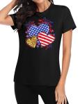 VVNTY American Flag Heart Shirt Women Patriotic T-Shirt 4th of July Graphic Tees Shirts USA Flag Star Stripe Tops