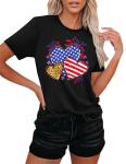 VVNTY American Flag Heart Shirt Women Patriotic T-Shirt 4th of July Graphic Tees Shirts USA Flag Star Stripe Tops