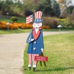 Glitzhome 4th of July Decorations, Uncle Sam Patriotic Yard Sign Stakes Decorations Outdoor, independence day Memorial Garden God Bless America Wall Decor