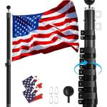 Hooomyai 25FT Telescopic Flag Pole Kit, 16 Gauge Heavy Duty Aluminum Telescoping Flagpole Kit, Outside House In Ground Flagpoles with 3x5 USA 2 Fly Flags & Black Ball Top for Residential, Black