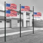 Hooomyai 25FT Telescopic Flag Pole Kit, 16 Gauge Heavy Duty Aluminum Telescoping Flagpole Kit, Outside House In Ground Flagpoles with 3x5 USA 2 Fly Flags & Black Ball Top for Residential, Black