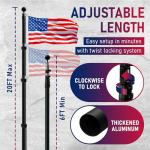 Hooomyai 25FT Telescopic Flag Pole Kit, 16 Gauge Heavy Duty Aluminum Telescoping Flagpole Kit, Outside House In Ground Flagpoles with 3x5 USA 2 Fly Flags & Black Ball Top for Residential, Black