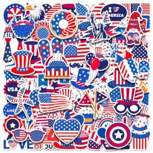 100pcs 4th of July Theme Waterproof Vinyl Stickers - Patriotic Independence Day & Party Favors Decorations for Laptop, Water Bottle, Skateboard