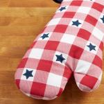 MARTHA STEWART Americana Star Gihgham Oven Mitt & Pot Holder Set, 100% Cotton, Heat Resistant, Patriotic USA America Decor, Red/White/Blue, 7"x13" & 7"x10"