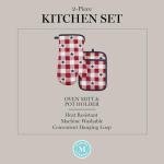 MARTHA STEWART Americana Star Gihgham Oven Mitt & Pot Holder Set, 100% Cotton, Heat Resistant, Patriotic USA America Decor, Red/White/Blue, 7"x13" & 7"x10"