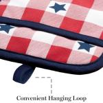 MARTHA STEWART Americana Star Gihgham Oven Mitt & Pot Holder Set, 100% Cotton, Heat Resistant, Patriotic USA America Decor, Red/White/Blue, 7"x13" & 7"x10"