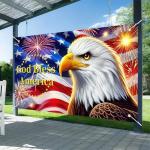BlissYard Independence Day Background Banner 71 x 43 Inch 4th of July US Flag Bald Eagle Patriotic National Holiday Backdrop Independence Day Themed Party Banner Indoor Outdoor Supplies