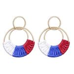 Raffia Hoop Earrings for Women Boho 4th of July Patriotic Earrings Statement USA Independence Day Earrings the United Rattan Dangle Drop Earring Trendy American Jewelry Accessories